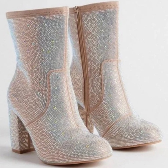 torrid Shoes - TORRID Stretch Embellished Bootie (12WW) Taupe